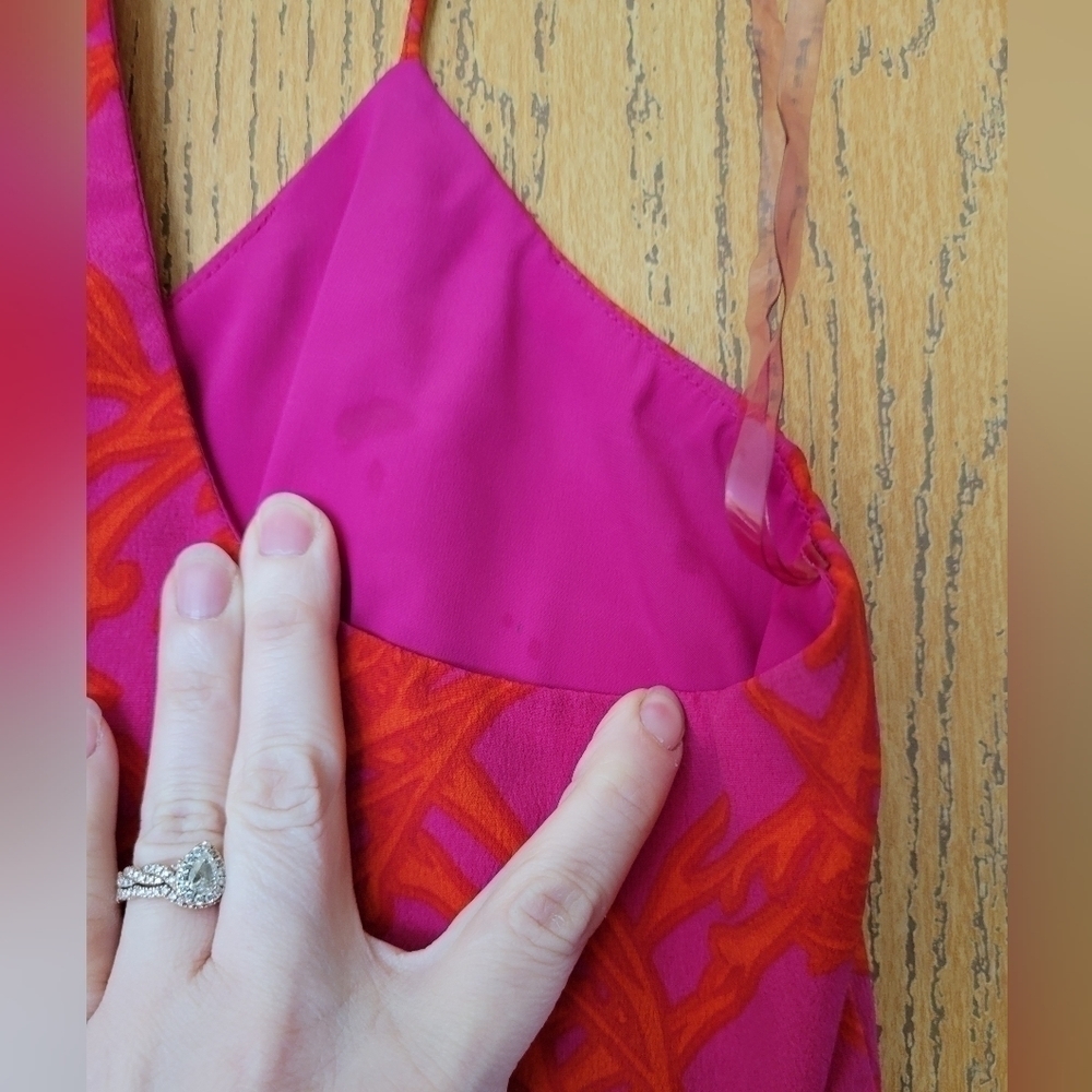Southern Frock purple magenta w/orange geometric pattern racerback dress S - Picture 5 of 6